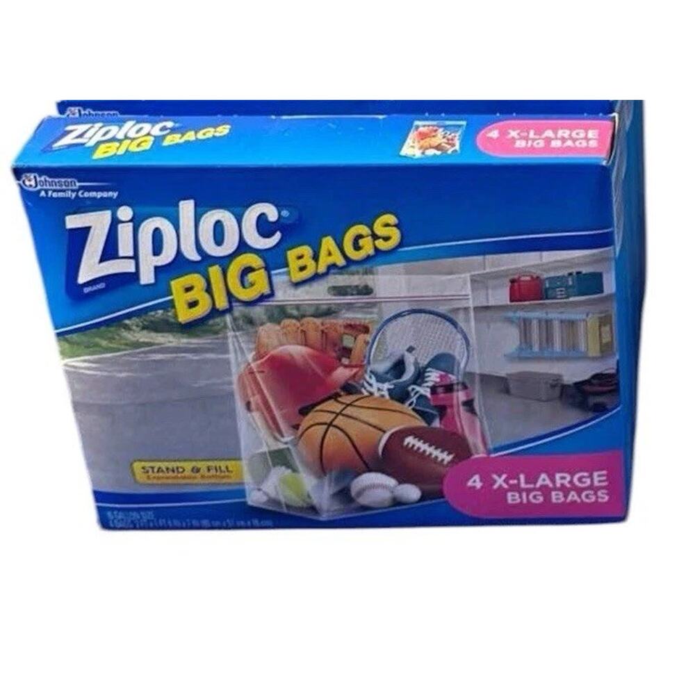 Ziploc Big Bag XL 10 Gallon Double Zipper Sturdy Handle 4 Bags
